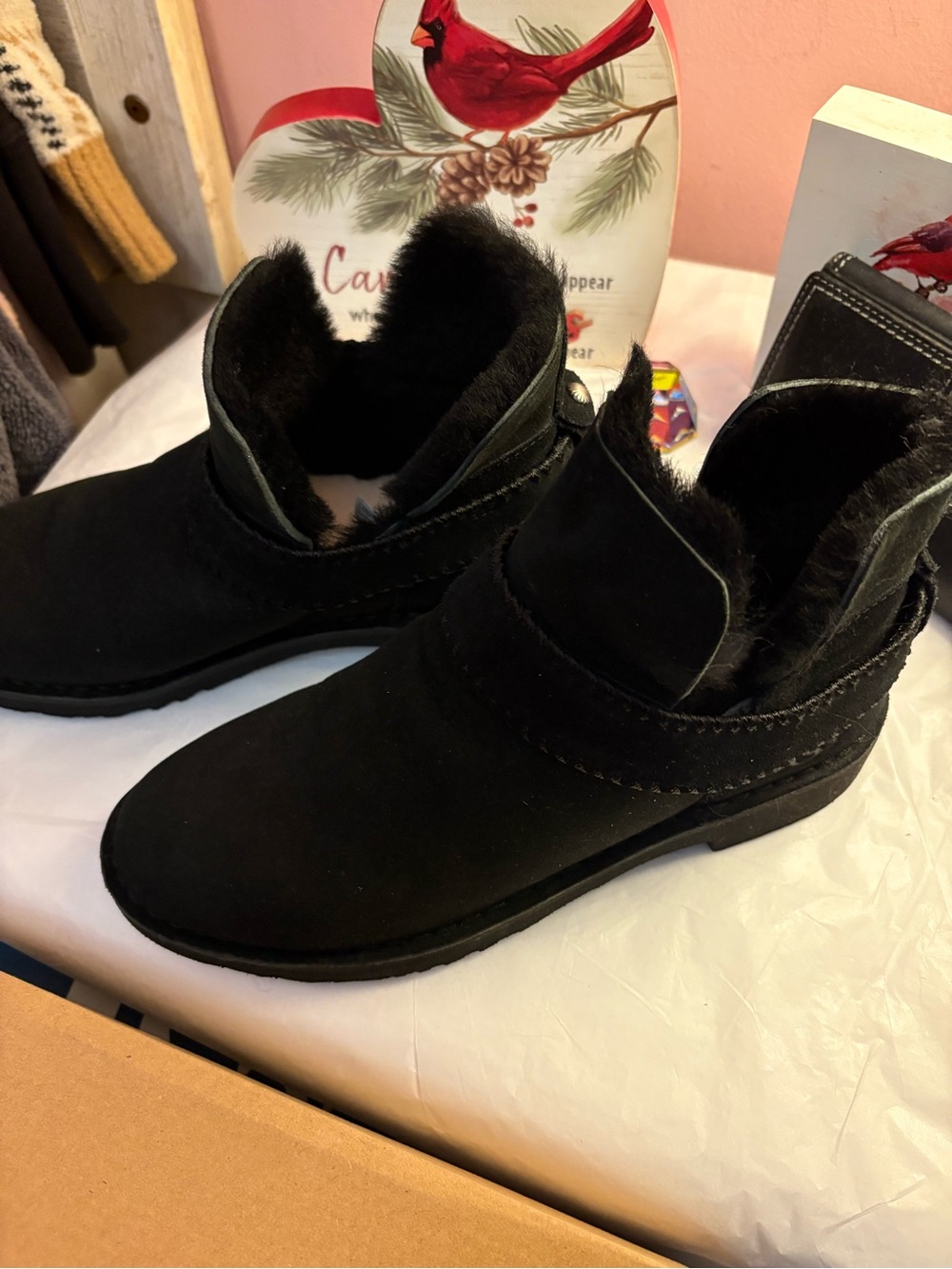 UGG Black Suede Faux-Shearling Ankle Booties
